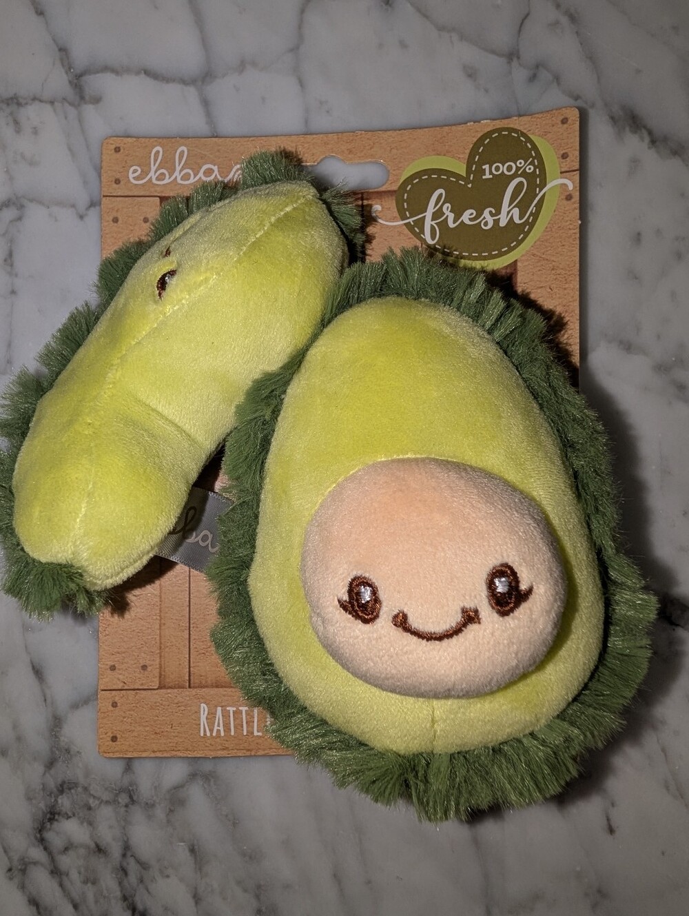 🥑 Ebba Baby Toy Set "Precious Produce" Green Plush Avocado Rattle & Crinkle 🆕